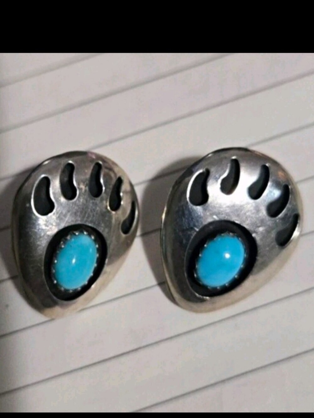 Sterling Silver Bear Paw Earrings with Turquoise Cabochon NWOB